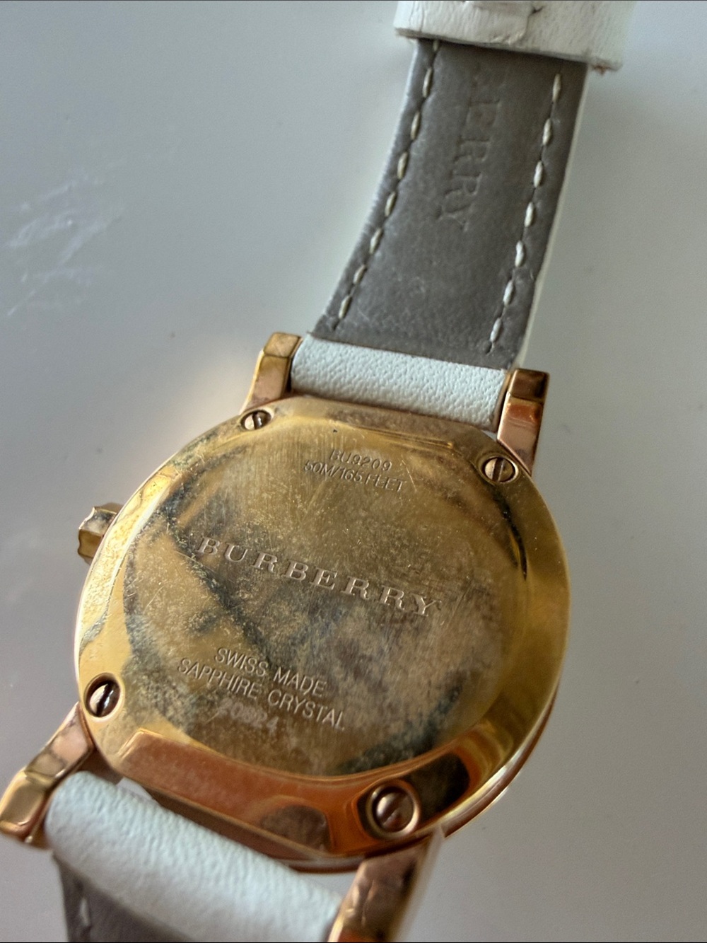 Burberry White Leather Strap Gold-Tone Sapphire Crystal Round Watch - Picture 2 of 6